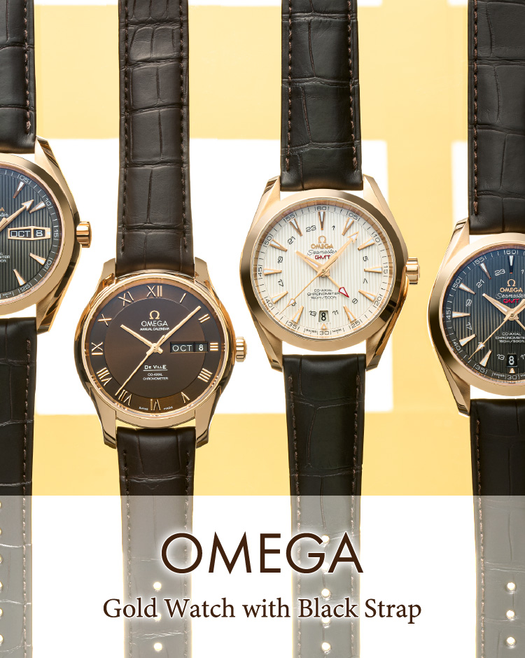 OMEGA 歐米茄 純金腕錶 黑色皮錶帶